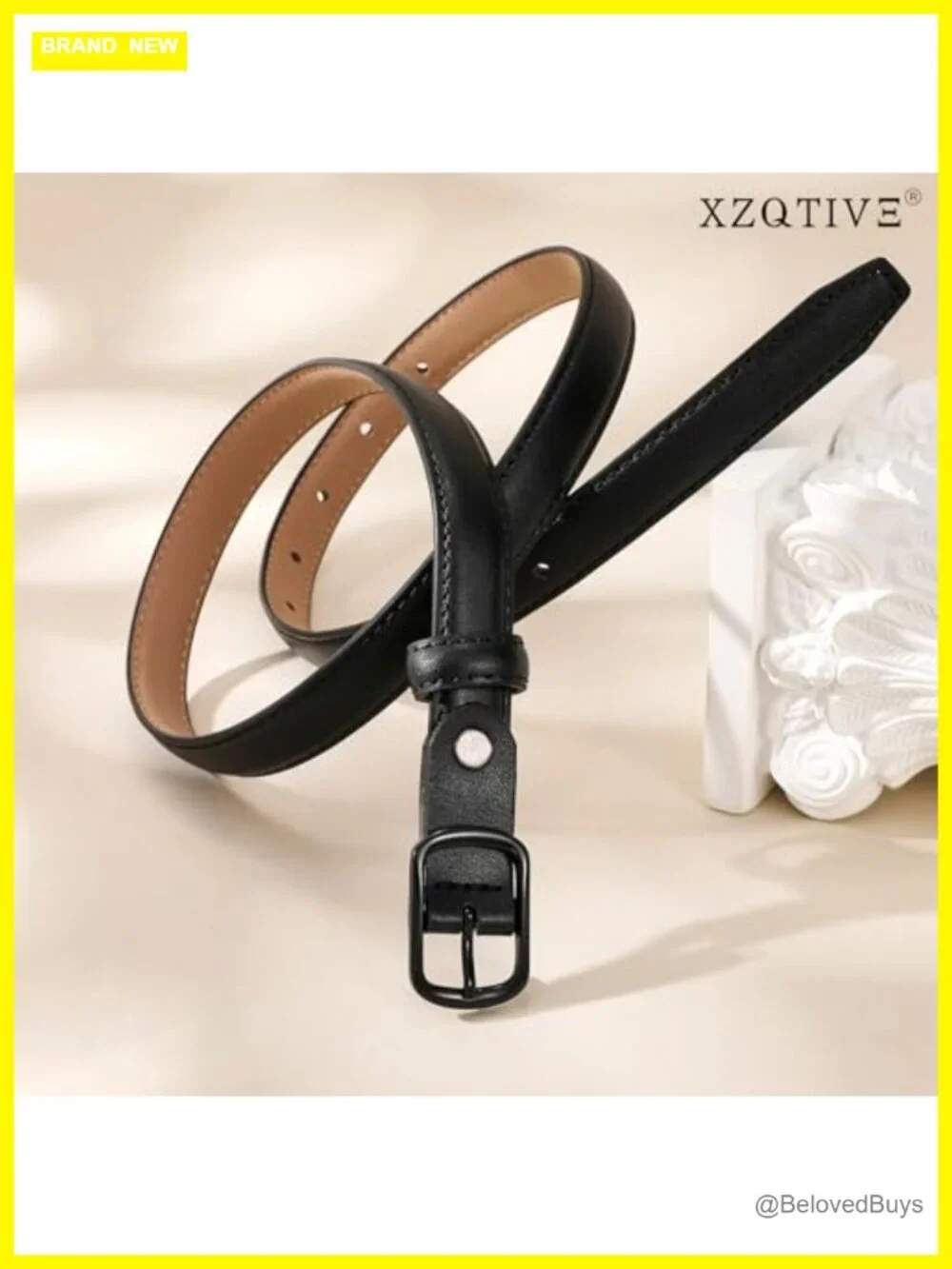 Women's Skinny Vegan Leather Belt with Matching Buckle for Jeans